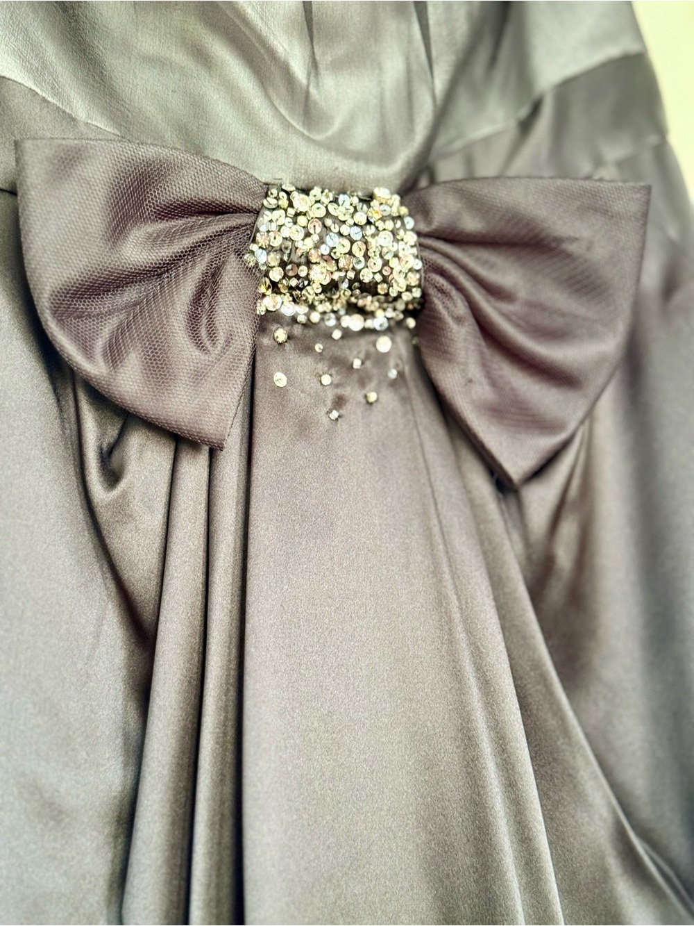 NWT Dorian Ho (10) Black Midi Dress with Sheer Yoke and Embellished Bow
